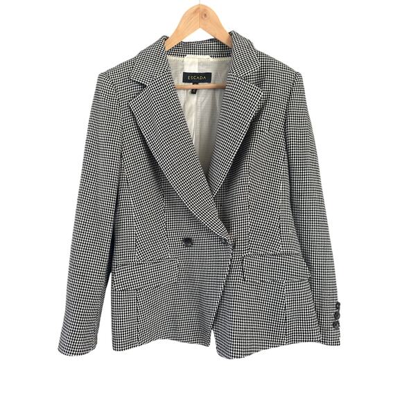 Escada Black White Houndstooth Wool Blazer – Size 40  8 Classic Tailored Jacket - Picture 1 of 9